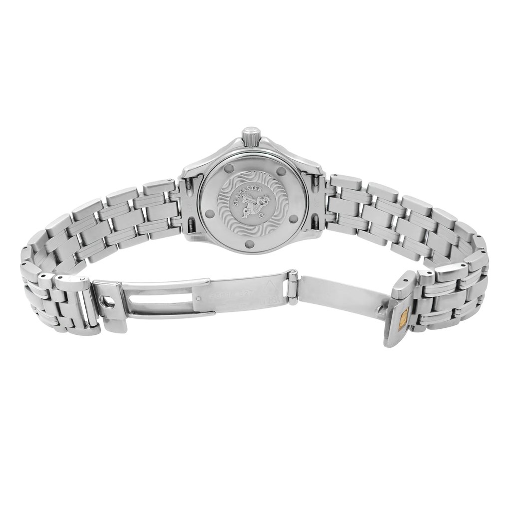 Back View Of Solid Back Case And Open Stainless Steel Band Of OMEGA 2224.80.00 Watch Pre Owned Condition