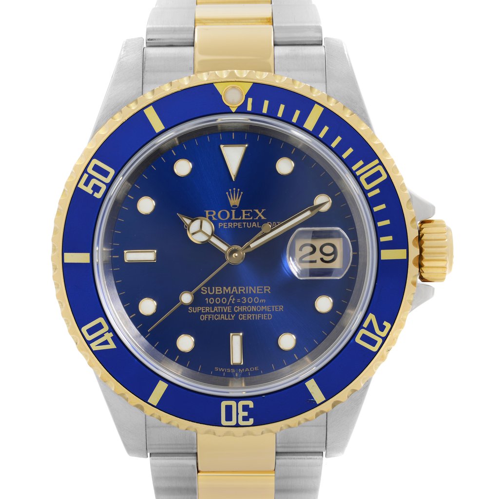 Up Close Front Facing Picture Of Rolex 16613 Stainless Steel Watch Pre Owned Condition