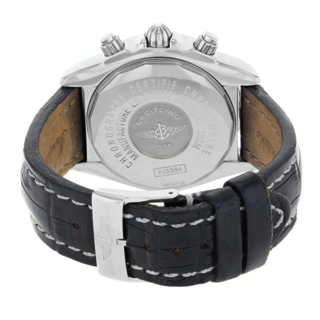 Back View Of {Caseback} Back Case And Closed Leather Band Of Breitling A1336410/B71 Watch Pre Owned Condition