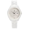 An image of a Wristwatch by Rado. This Display Model item is designed for Women, featuring a Casual,Dress/Formal style. It has a Mechanical (Automatic) movement and an Analog display with a White dial color. The indices include Diamond Markers. The band is made of Ceramic and the case is made of Ceramic. The watch has a Round shape with a case size of 36 mm and a case thickness of 10 mm.