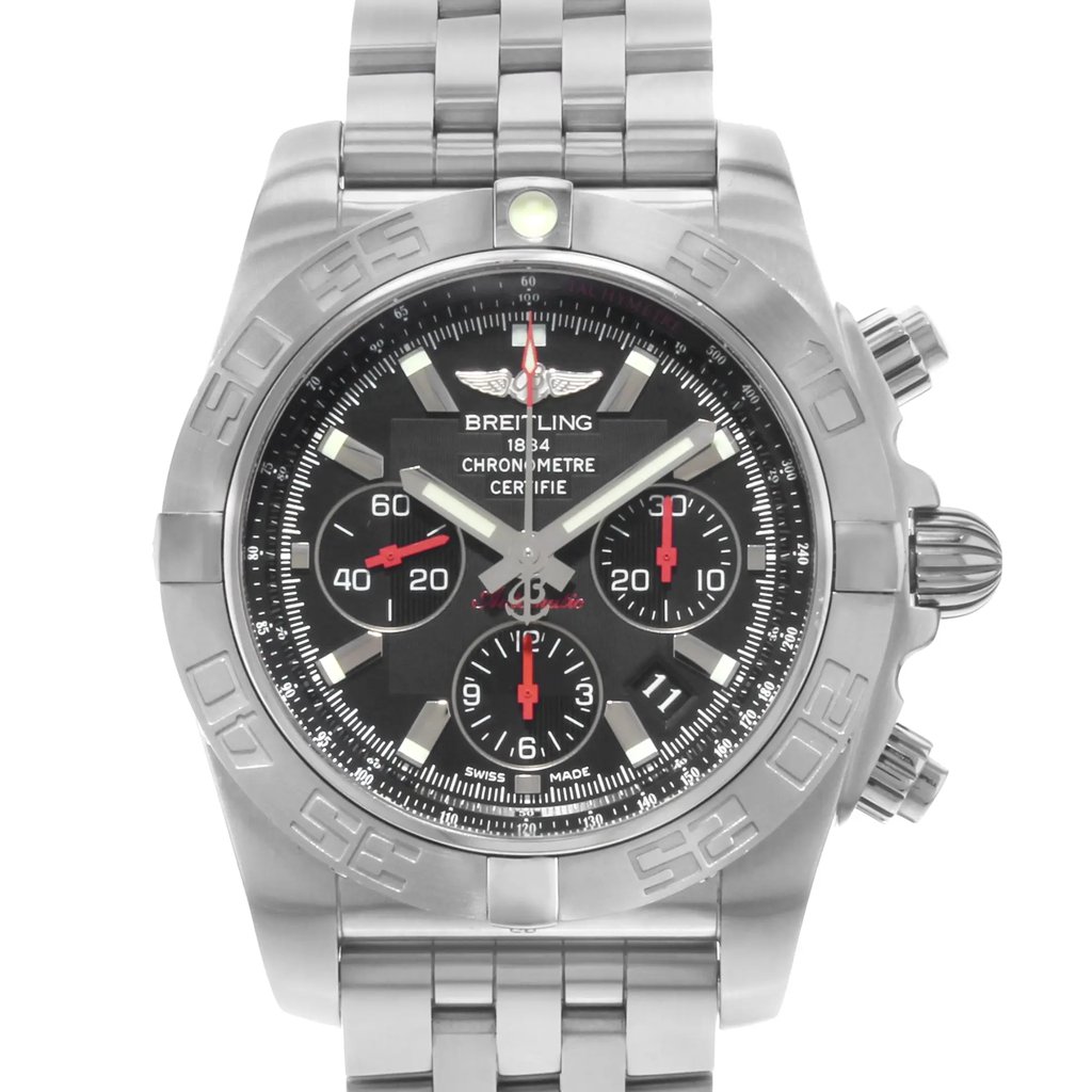 Up Close Front Facing Picture Of Breitling AB011110/BA50-377A Stainless Steel Watch Display Model Condition