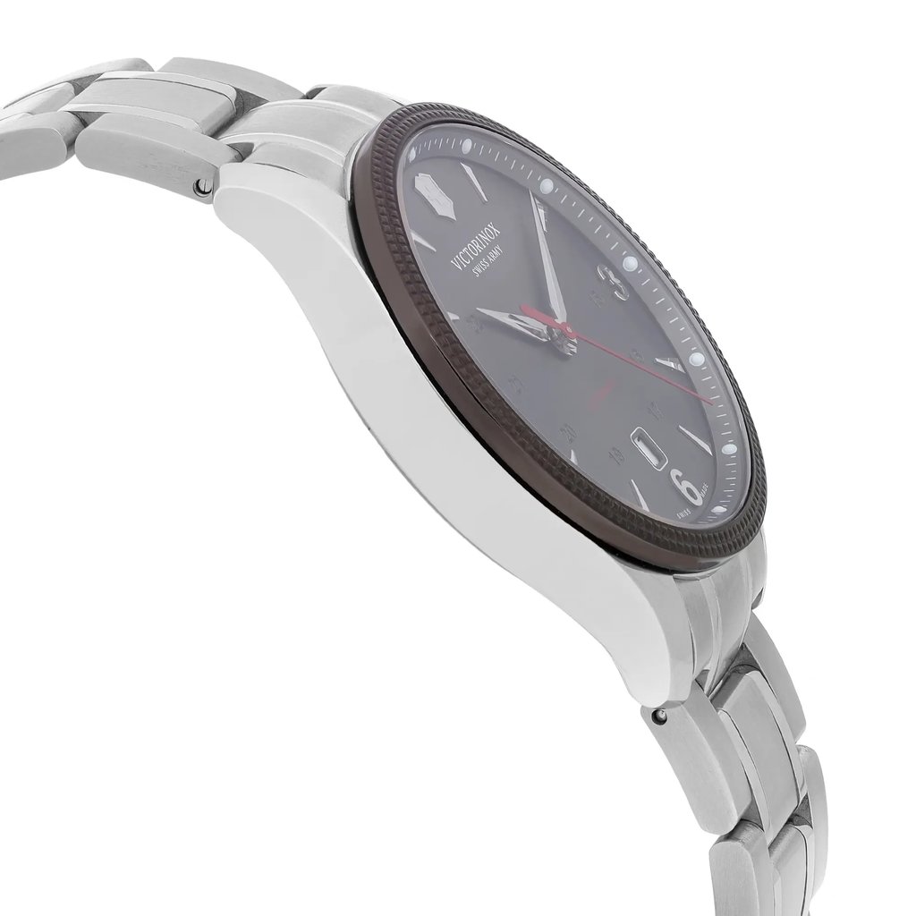 View Of Opposite Crown Facing Side Of Victorinox 241714.1 Stainless Steel Watch Display Model Condition