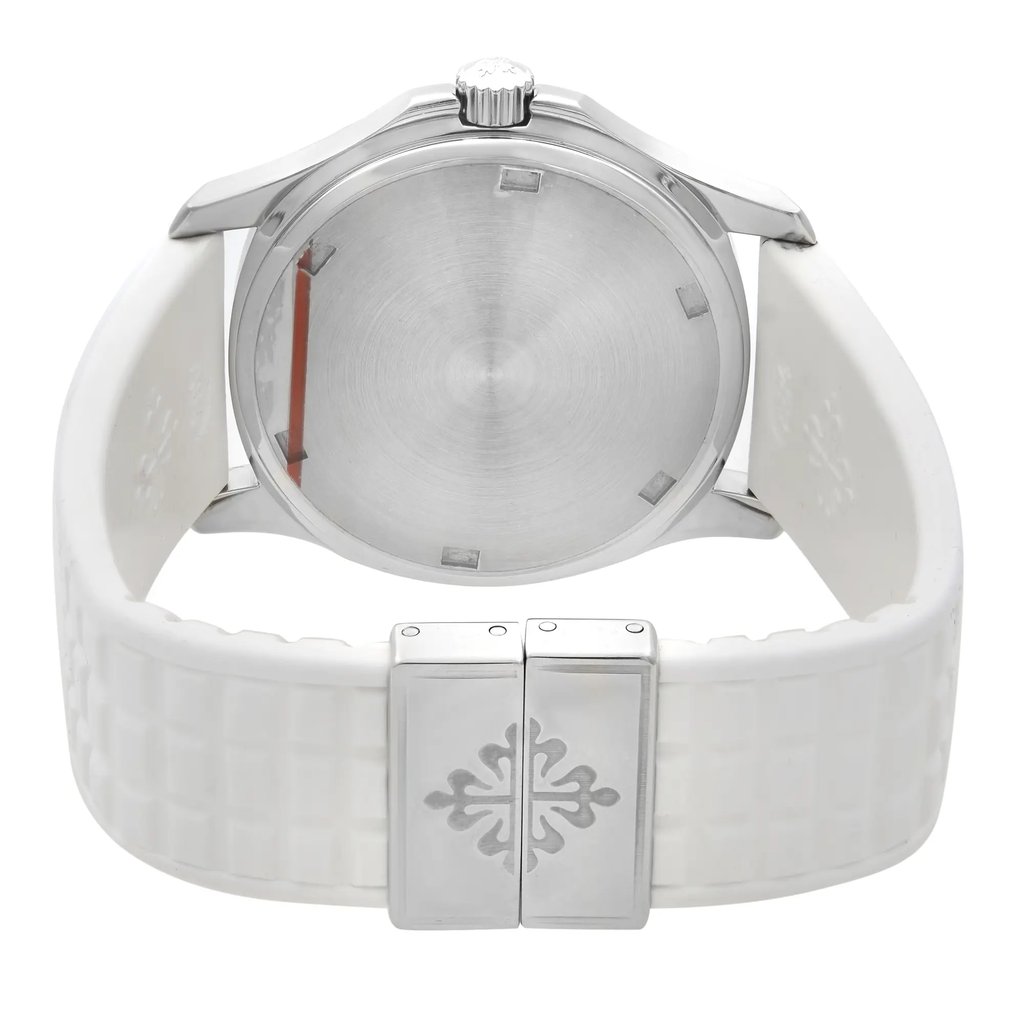 Back View Of {Caseback} Back Case And Closed Rubber Band Of Patek Philippe 5067A-011 Watch Unworn Condition