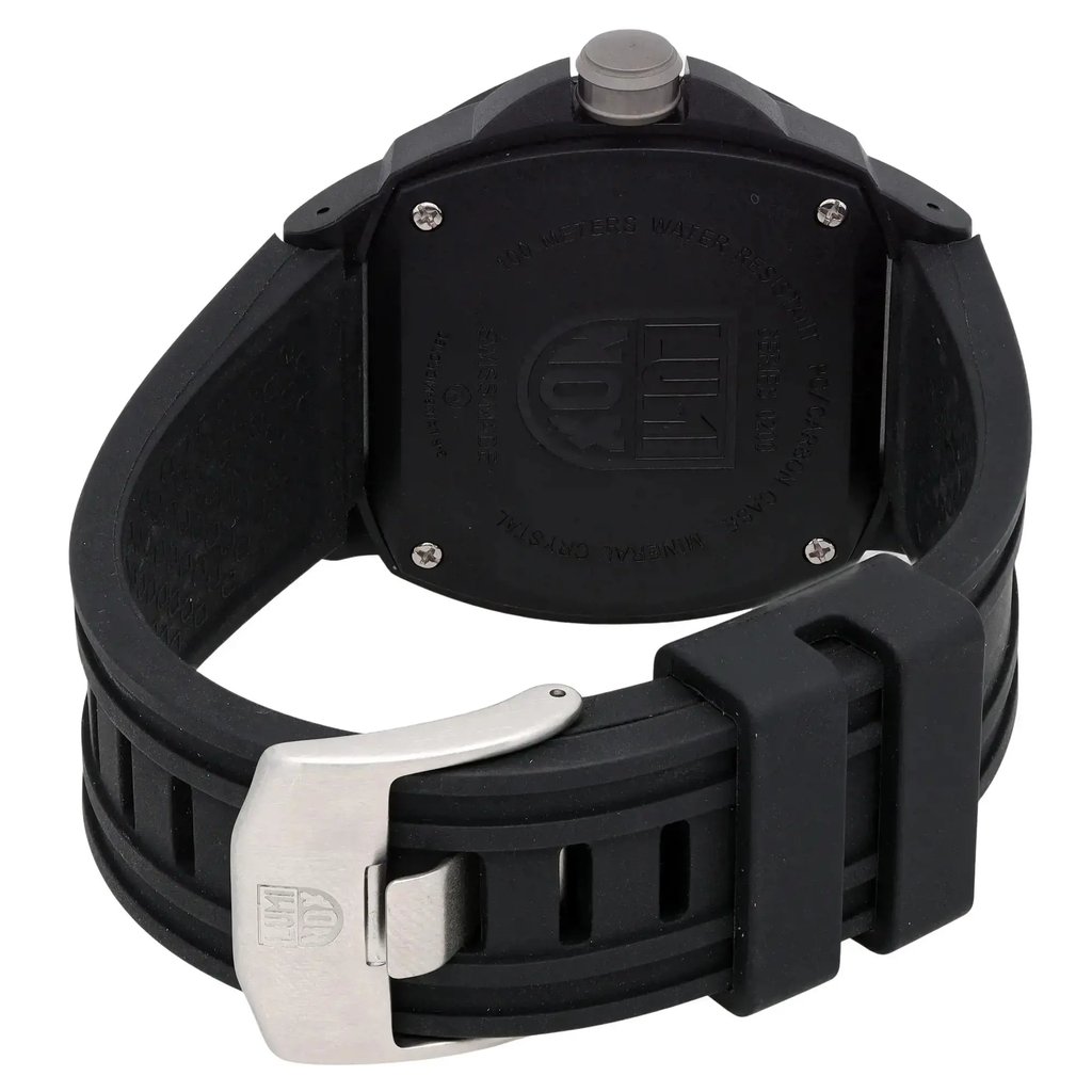 Back View Of Screwback Back Case And Closed Rubber Band Of Luminox XL.0201.SL Watch Pre Owned Condition
