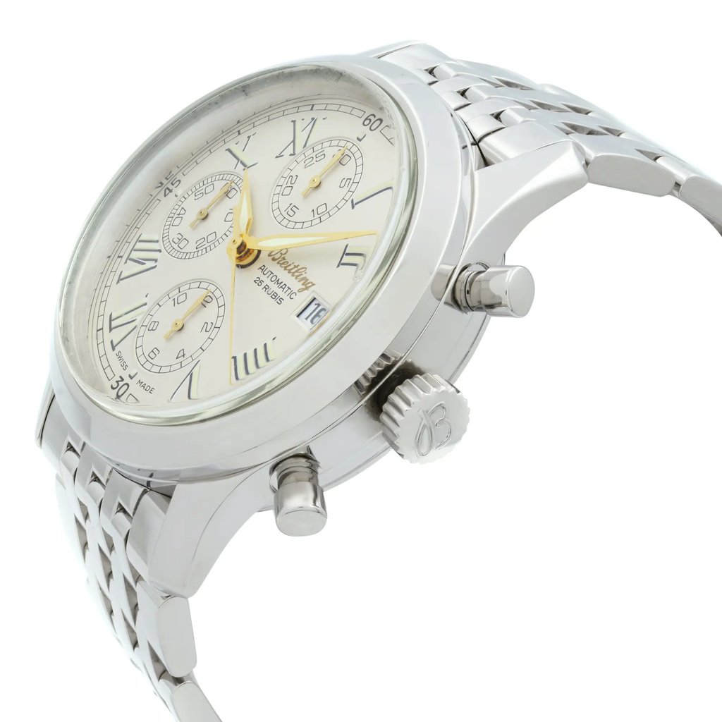 View Of Crown Facing Side Of Breitling A13024.1 Stainless Steel Watch Pre Owned Condition
