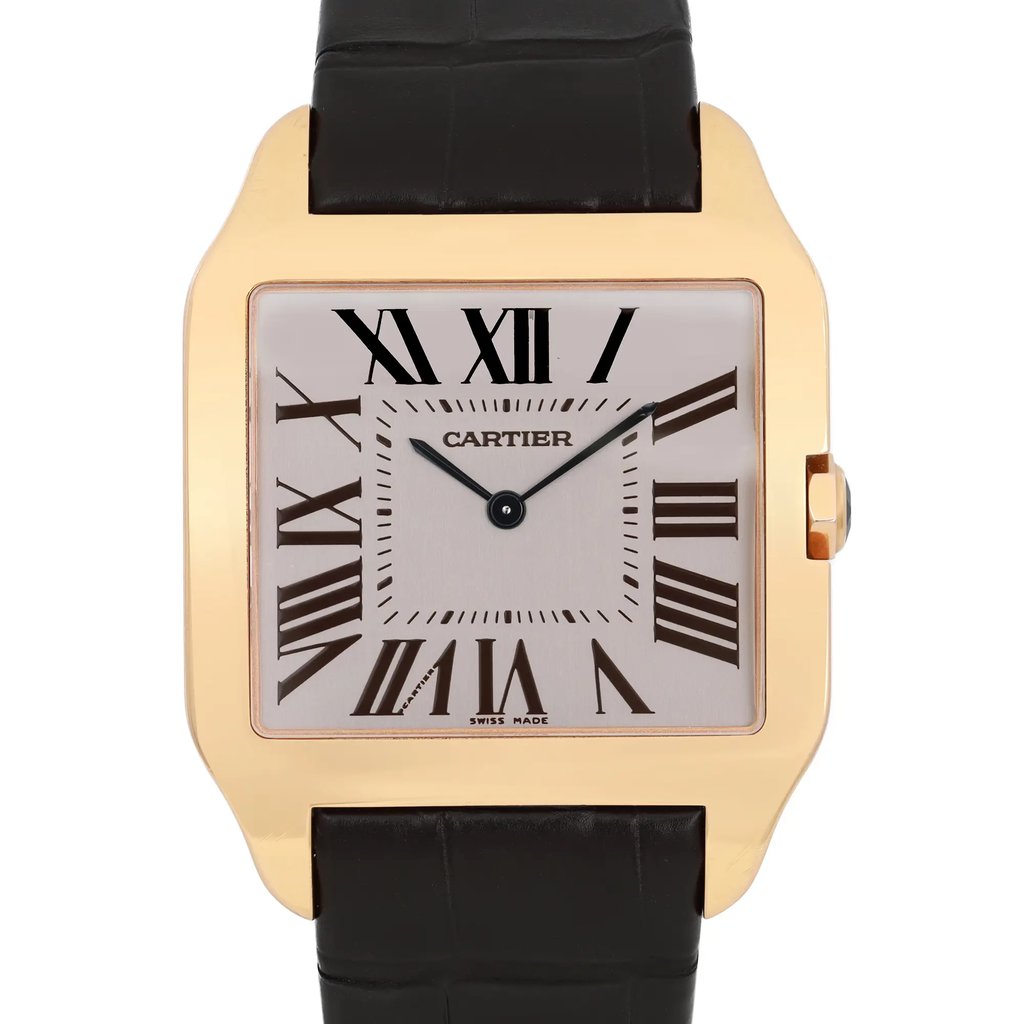 Up Close Front Facing Picture Of Cartier W2006951 Rose Gold Watch Pre Owned Condition