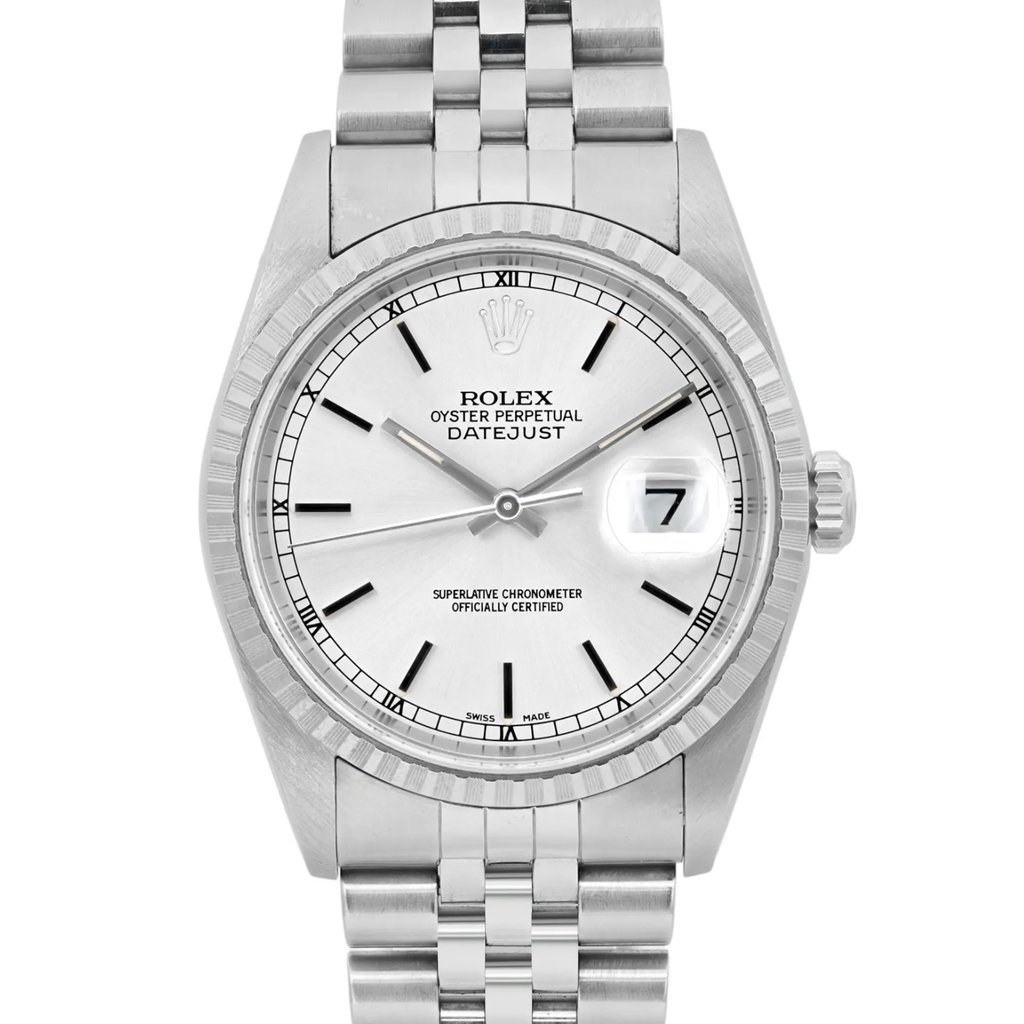 Up Close Front Facing Picture Of Rolex 16234 Stainless Steel Watch Pre Owned Condition