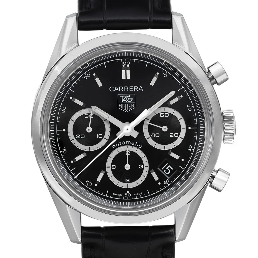 Up Close Front Facing Picture Of TAG Heuer CV2113.FC6180 Stainless Steel Watch Pre Owned Condition