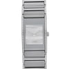 An image of a Wristwatch by Rado. This New With Defects item is designed for Women, featuring a Luxury style. It has a Quartz movement and an Analog display with a Silver dial color. The indices include Non-Numeric Hour Marks,Round Indexes. The band is made of Ceramic,Stainless Steel and the case is made of Ceramic,Stainless Steel. The watch has a Rectangle shape with a case size of 19 mm and a case thickness of 6 mm.