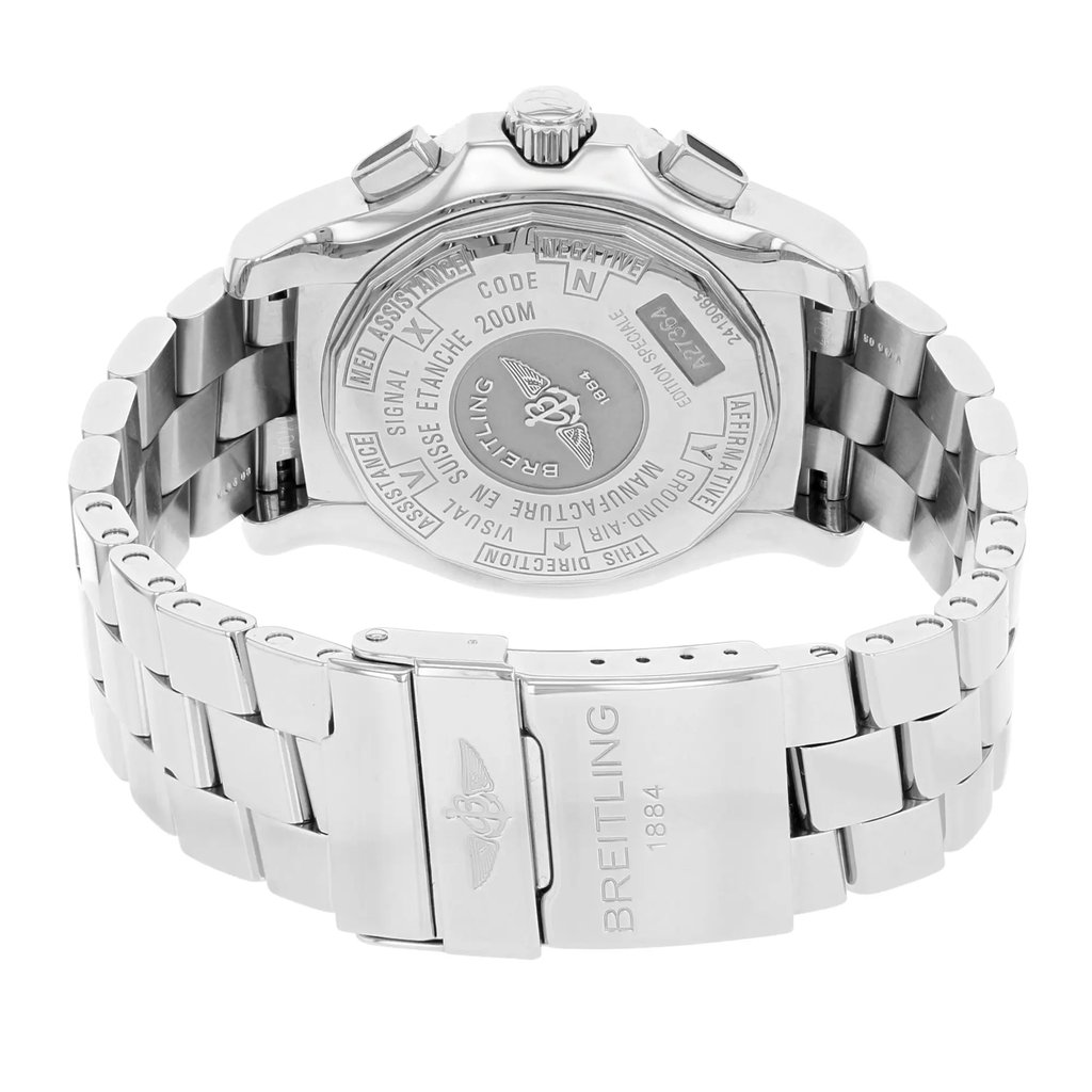 Back View Of {Caseback} Back Case And Closed Stainless Steel Band Of Breitling A2736423/B823-SS Watch Pre Owned Condition