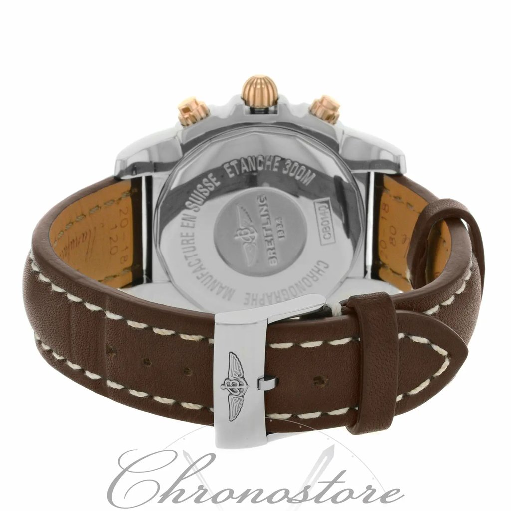 Back View Of {Caseback} Back Case And Closed Leather Band Of Breitling CB014012 / A722 Watch Display Model Condition