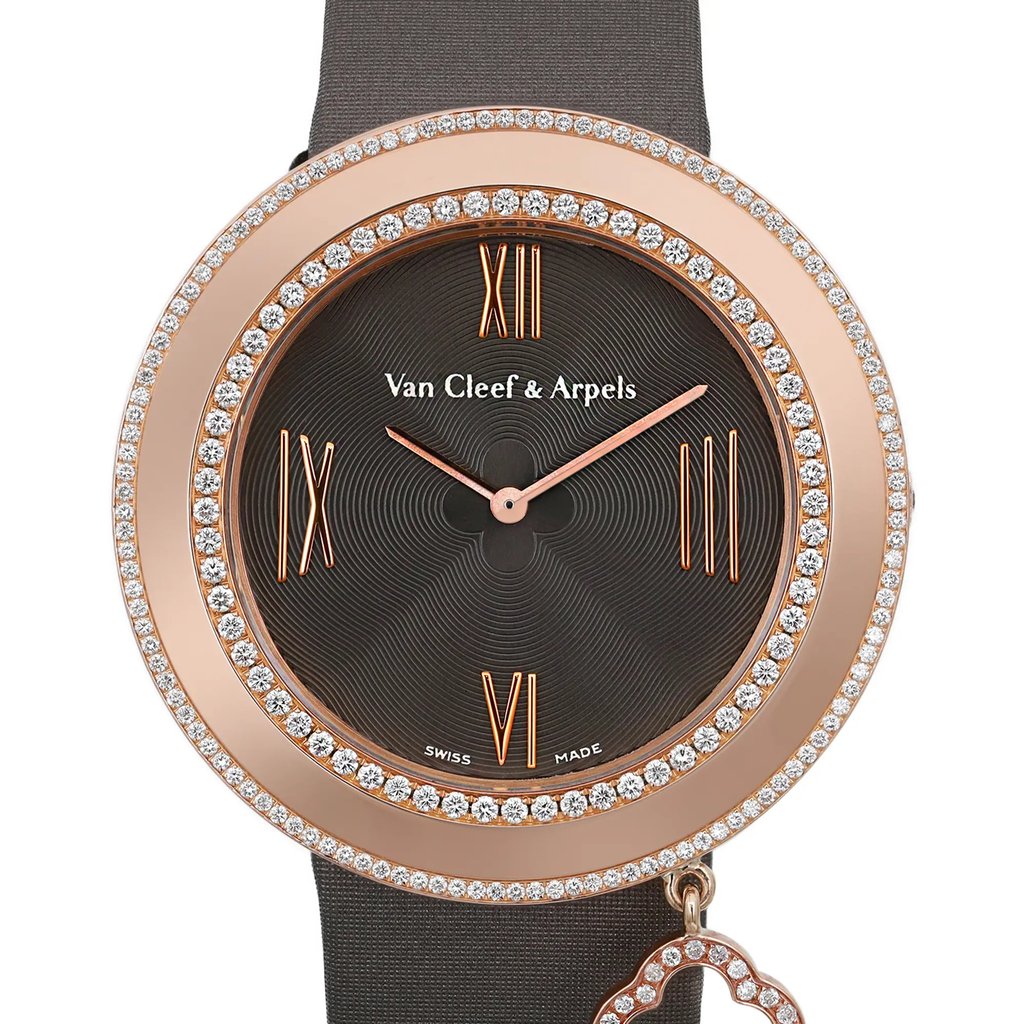 Up Close Front Facing Picture Of Van Cleef & Arpels VCARN01400 Rose Gold Watch Pre Owned Condition