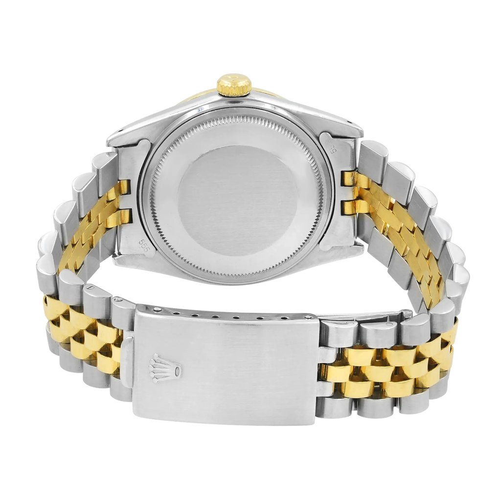 Back View Of {Caseback} Back Case And Closed Stainless and Solid Gold Band Of Rolex 16000 Watch Pre Owned Condition