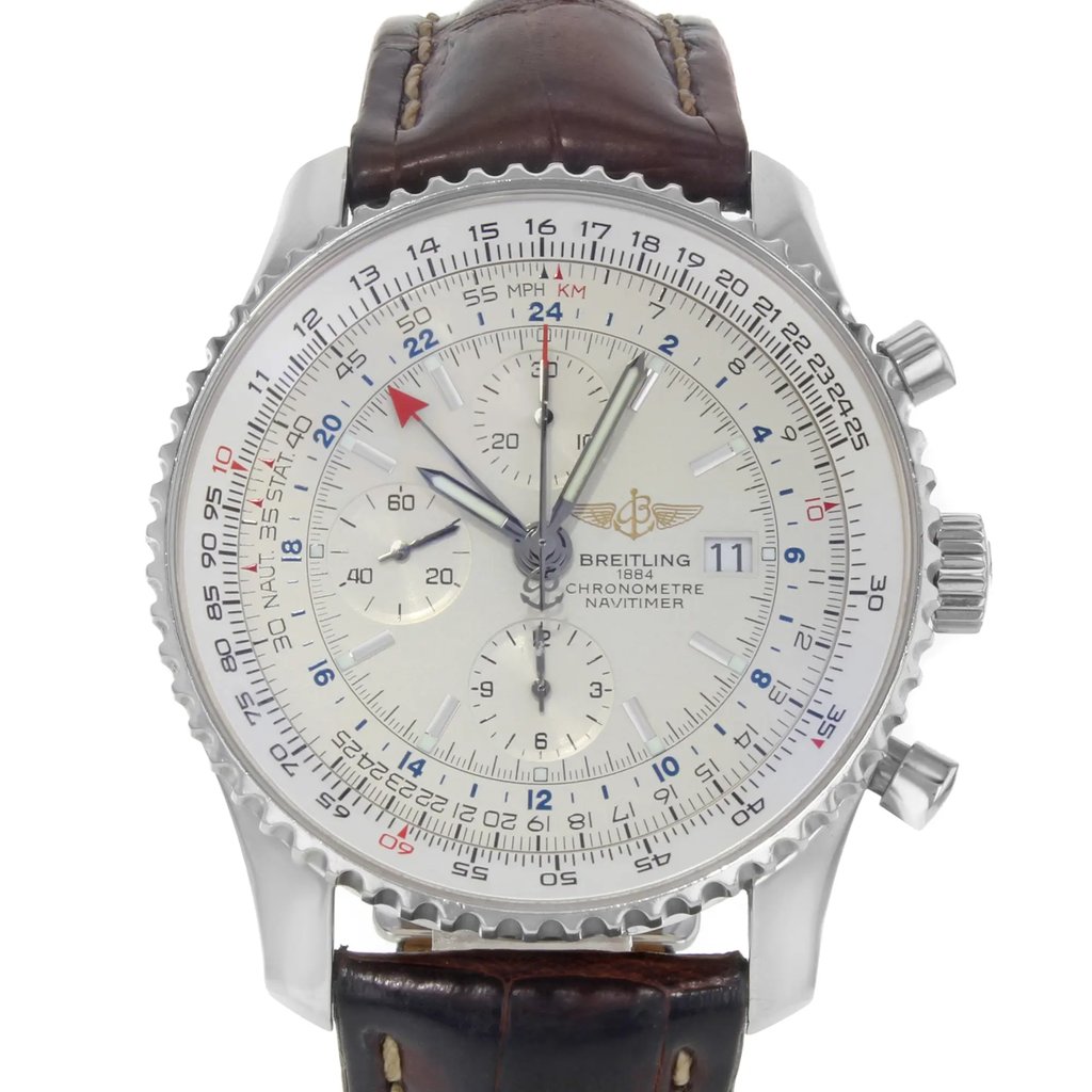 Up Close Front Facing Picture Of Breitling A24322 Stainless Steel Watch Pre Owned Condition