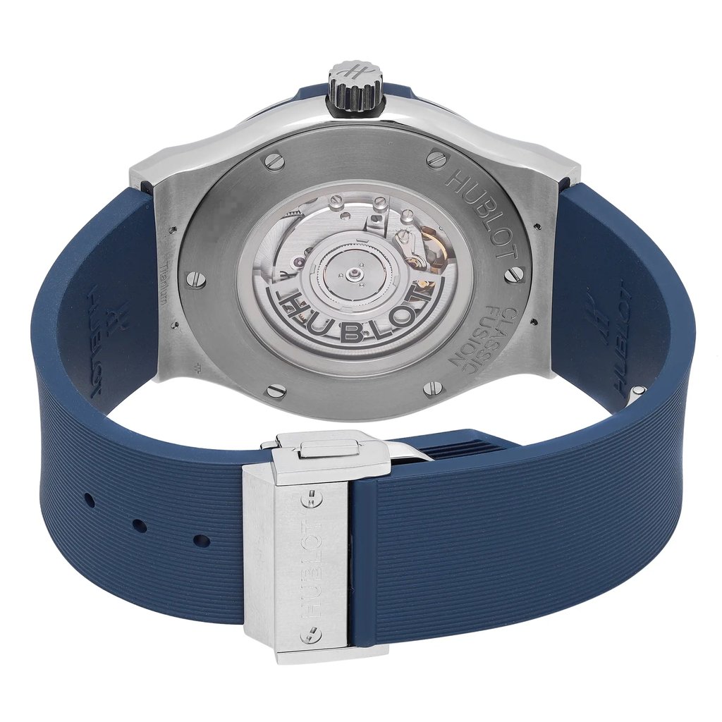 Back View Of Exhibition Back Case And Closed Rubber,Leather Band Of Hublot 511.NX.7170.LR Watch Unworn Condition