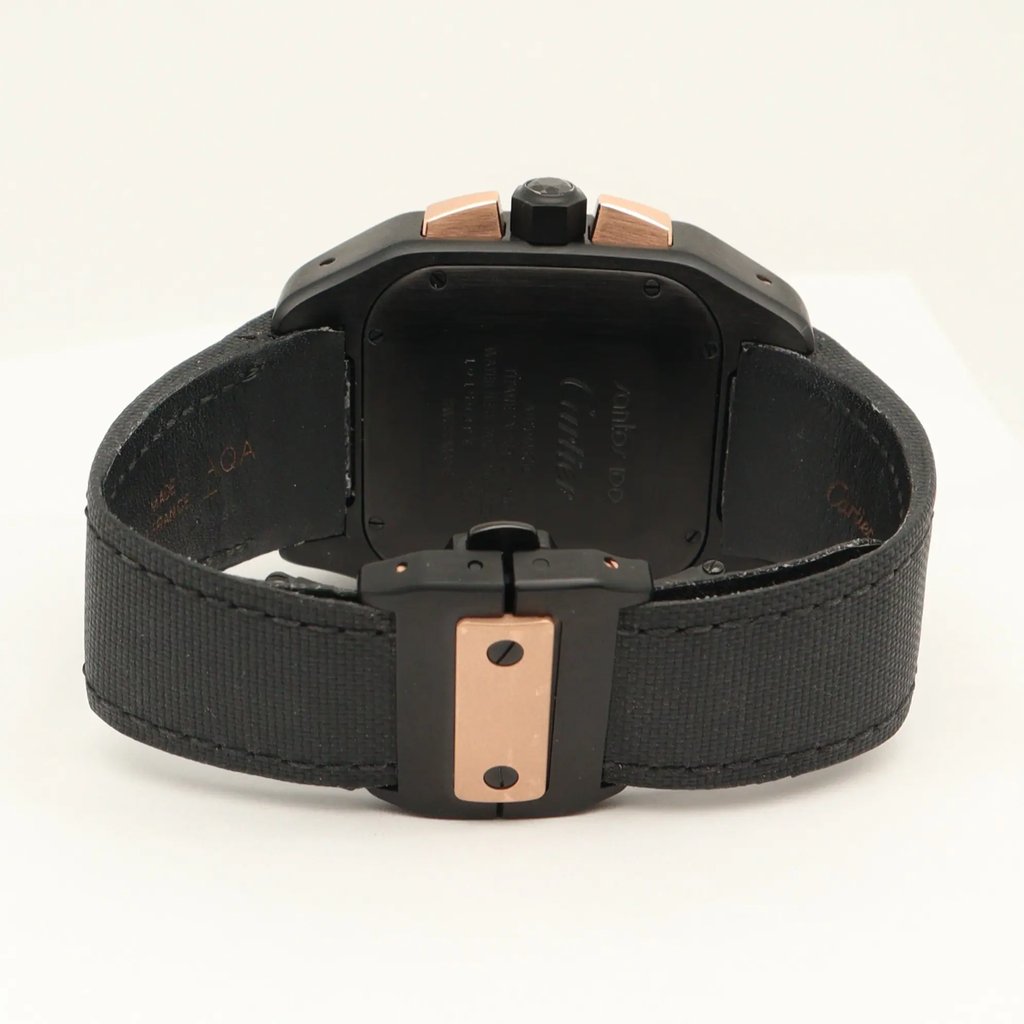 Back View Of Screwback Back Case And Closed Nylon Band Of Cartier W2020004 Watch Pre Owned Condition