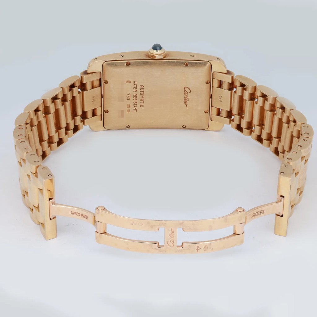 Back View Of Screwback Back Case And Open Yellow Gold Band Of Cartier 1740 Watch Pre Owned Condition