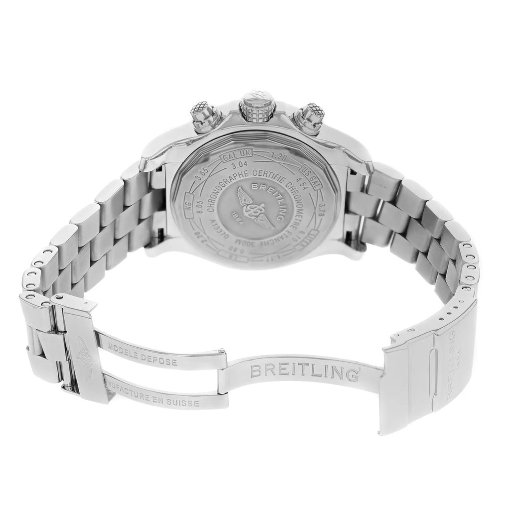 Back View Of {Caseback} Back Case And Open Stainless Steel Band Of Breitling A1337011/B973-135A Watch Pre Owned Condition
