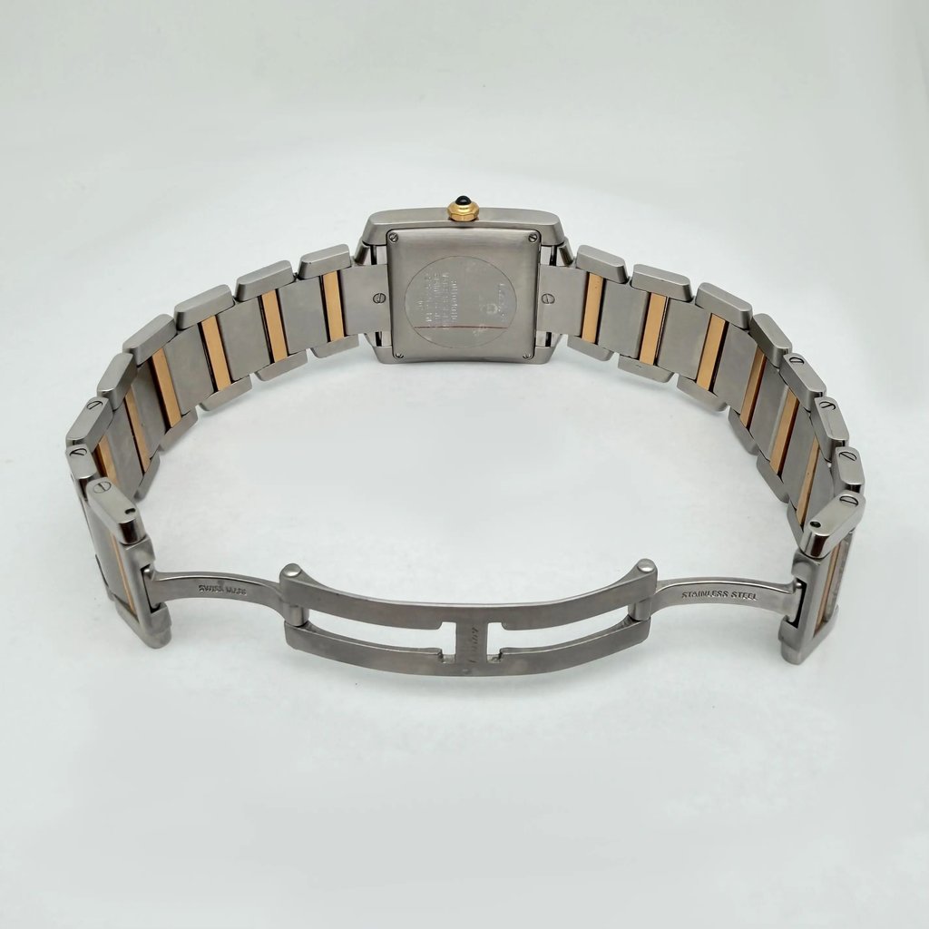 Back View Of Solid Back Case And Open Stainless Steel,Yellow Gold Band Of Cartier 2302 W51005Q4 Watch Pre Owned Condition