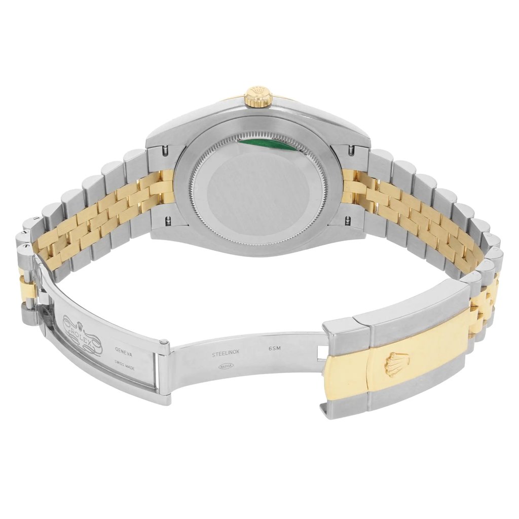 Back View Of {Caseback} Back Case And Open Stainless and Solid Gold Band Of Rolex 126333 Watch Unworn Condition