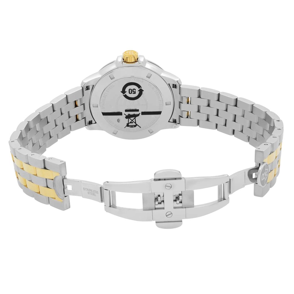 Back View Of Solid Back Case And Open Stainless Steel Band Of RAYMOND WEIL 8160-STP-00308 Watch Unworn Condition