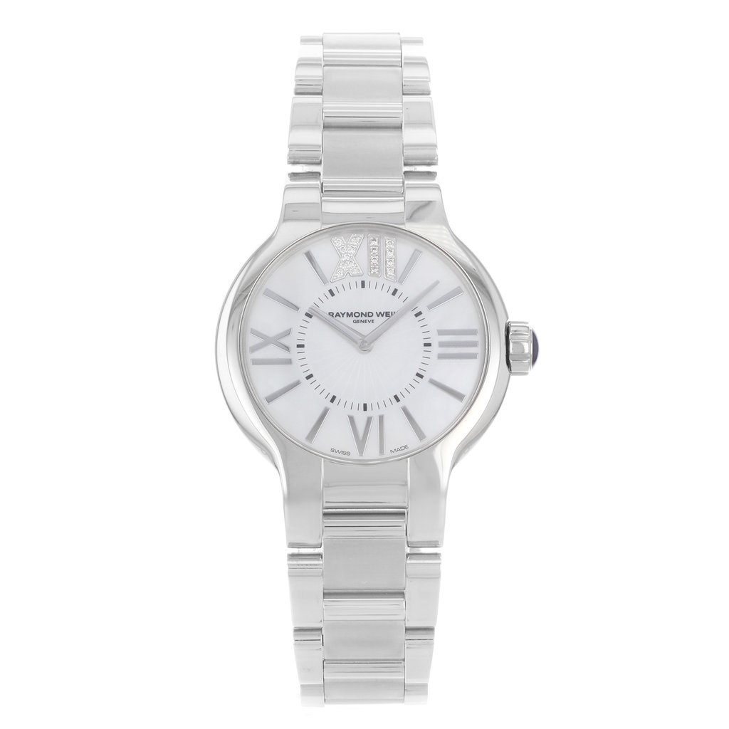 Front Full View Of RAYMOND WEIL 5932-ST-00990 Stainless Steel Watch Display Model Condition {Product Condition}