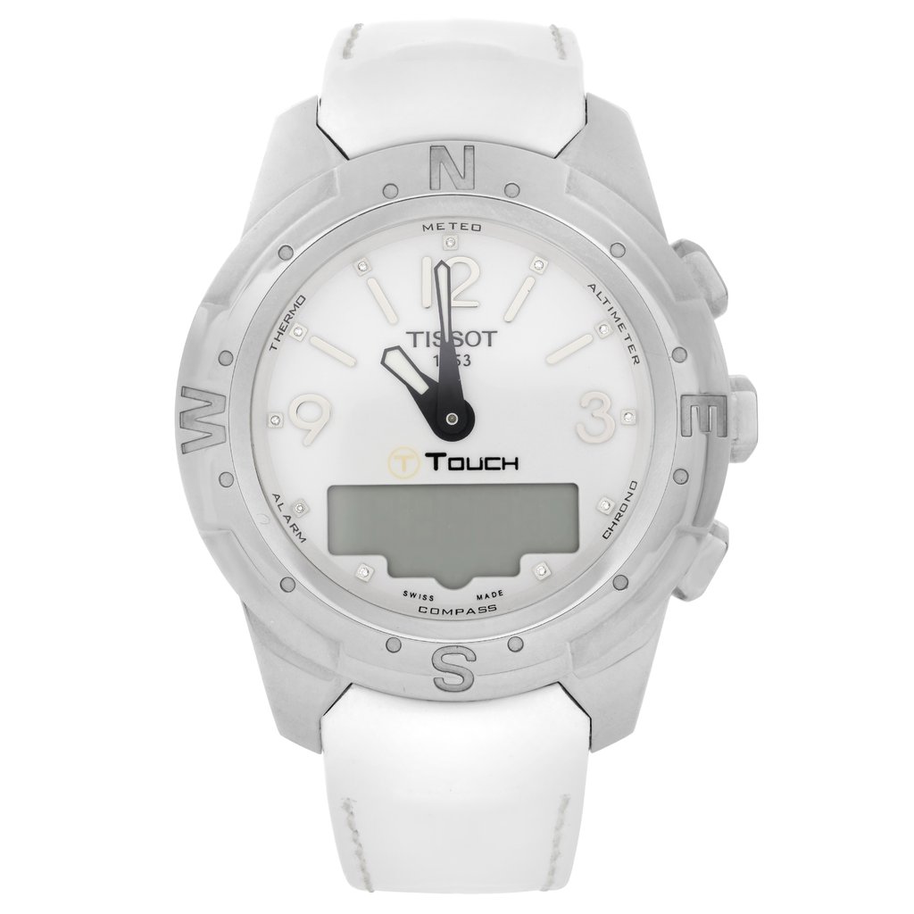 Front Full View Of Tissot T047.220.46.016.00 Titanium Watch Pre Owned Condition {Product Condition}