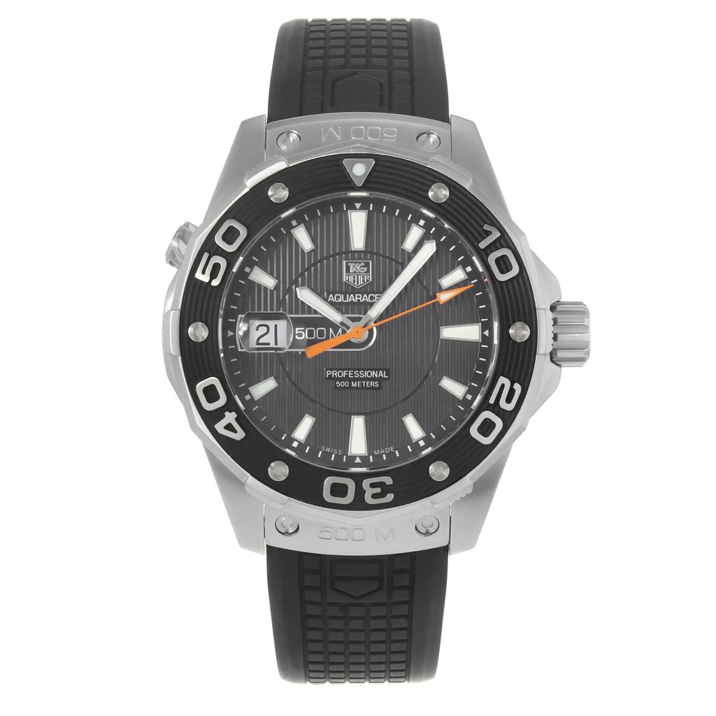 Front Full View Of TAG Heuer WAJ1110.FT6015 Stainless Steel Watch Display Model Condition {Product Condition}
