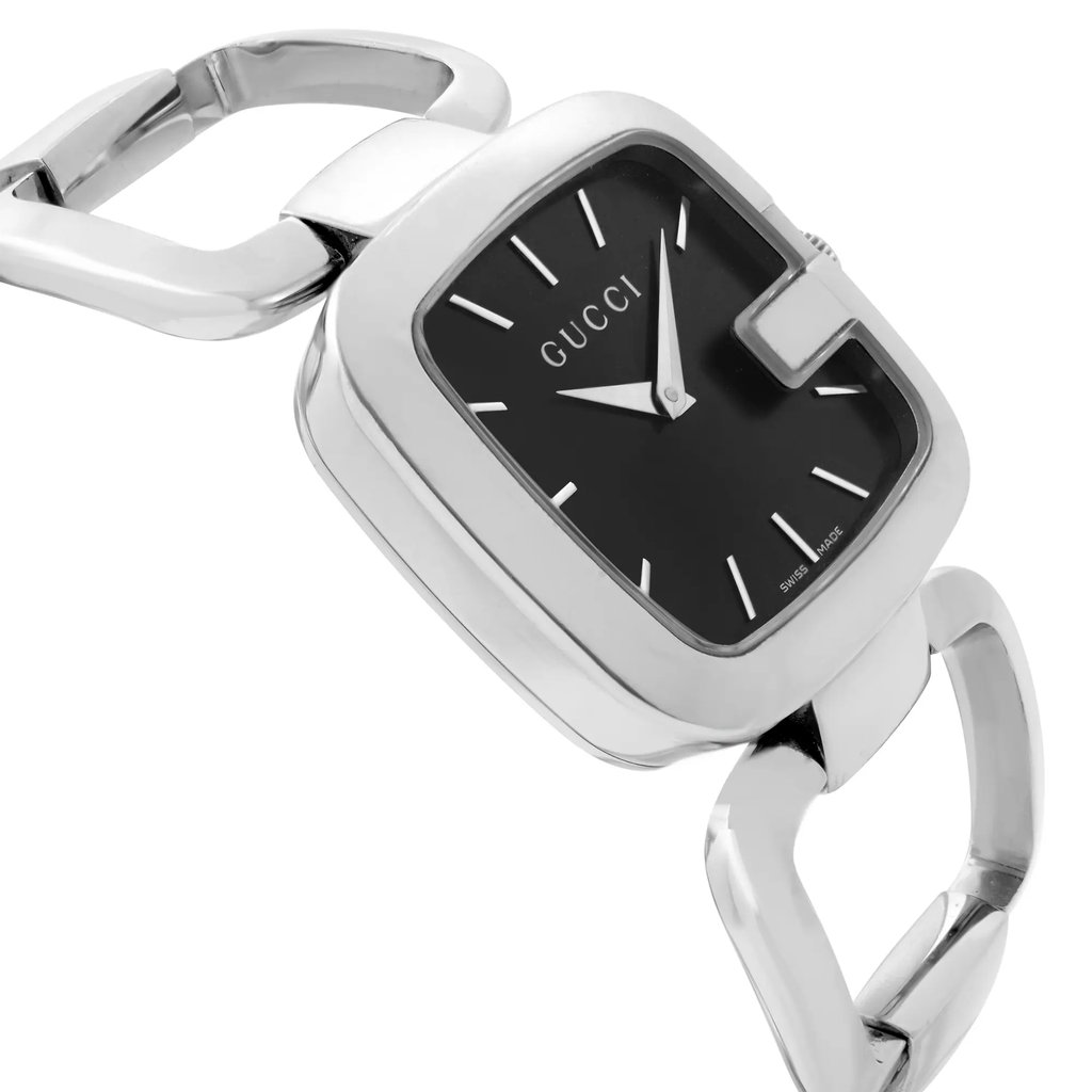 View Of Opposite Crown Facing Side Of Gucci YA125407 Stainless Steel Watch Pre Owned Condition