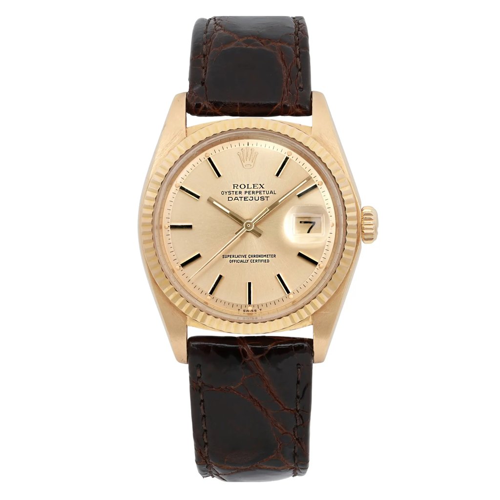 Front Full View Of Rolex 1601 Yellow Gold Watch Pre Owned Condition Good