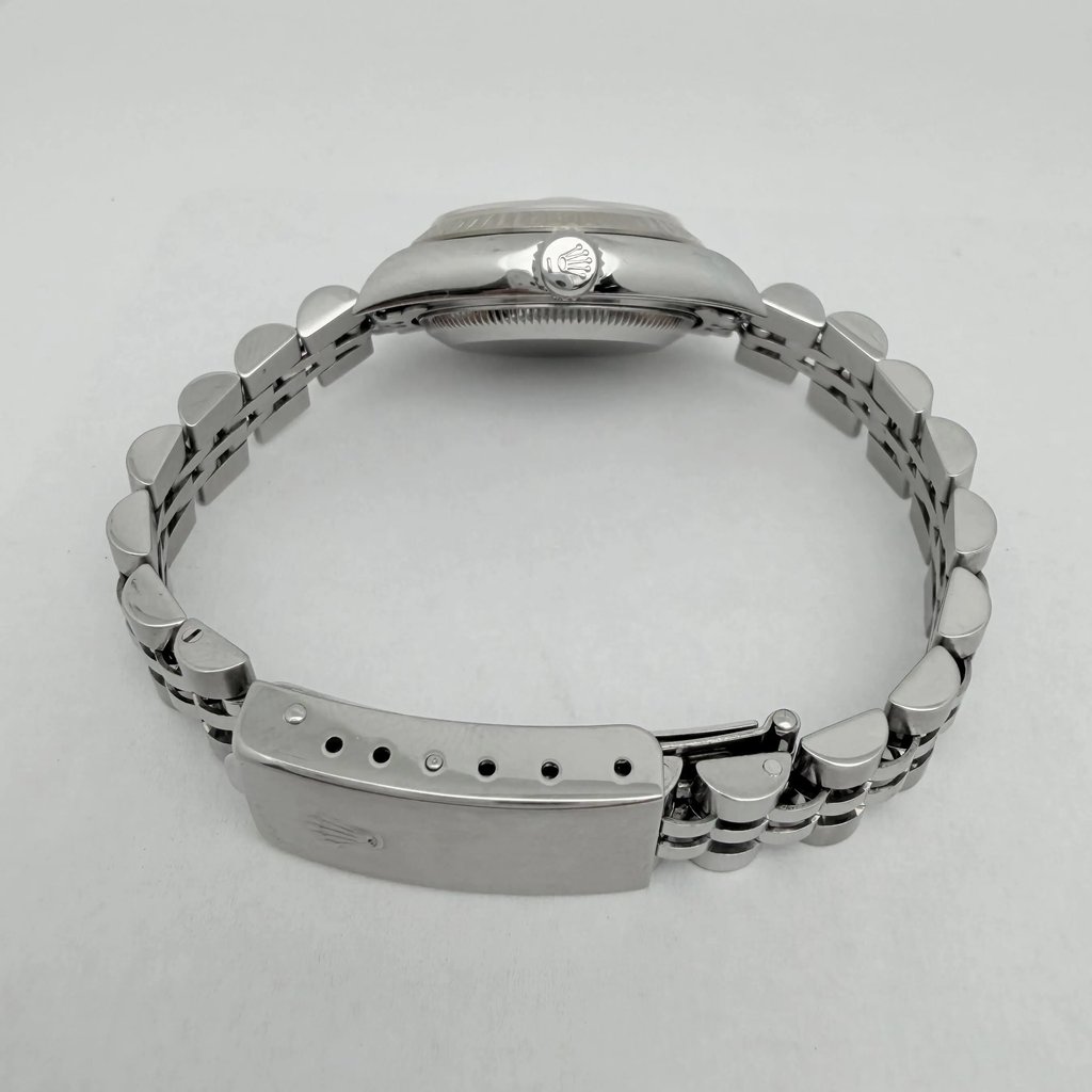 Back View Of Solid Back Case And Closed Stainless Steel Band Of Rolex 79174 Watch Pre Owned Condition