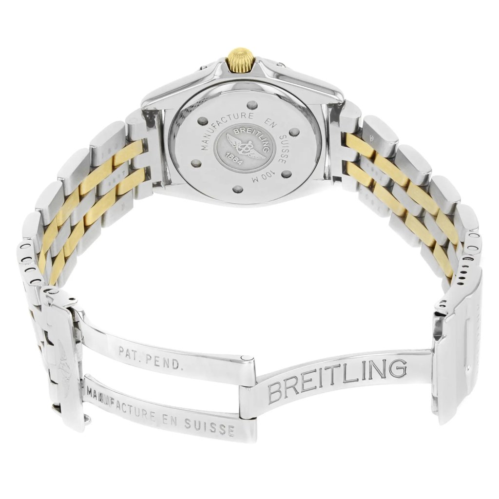 Back View Of {Caseback} Back Case And Open Stainless and Solid Gold Band Of Breitling B52045.1 Watch Pre Owned Condition