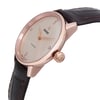 An image of a Wristwatch by Rado. This Pre Owned item is designed for Women, featuring a Classic style. It has a Mechanical (Automatic) movement and an Analog display with a Beige dial color. The indices include 12-Hour Dial,Diamond Markers. The band is made of Leather and the case is made of Stainless Steel. The watch has a Round shape with a case size of 31 mm and a case thickness of 10 mm.