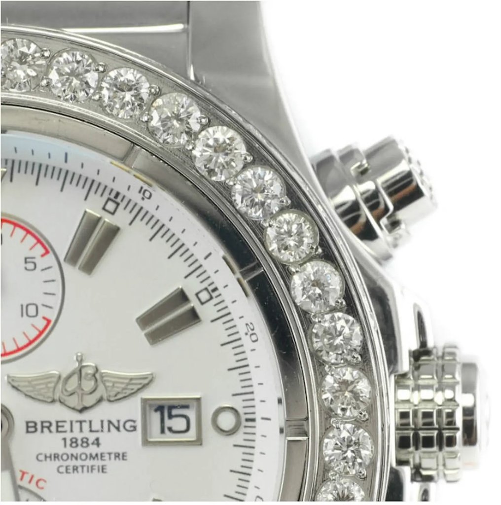 Up Close Front Facing Picture Of Breitling A1337011/A660-135A Stainless Steel Watch Pre Owned Condition