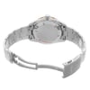 An image of a wristwatch taken from the back view, displaying the open clasp. The watch is positioned at a slight angle from above, focusing on the stainless steel bracelet and the back of the watch case. The distance is close enough to capture details of the clasp mechanism and the smooth metallic finish. The condition appears to be that of a display model.