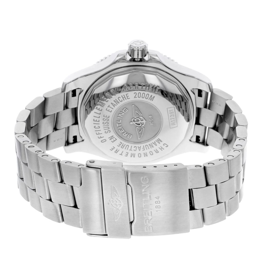 Back View Of {Caseback} Back Case And Closed Stainless Steel Band Of Breitling A1739102/BA77-162A Watch Display Model Condition