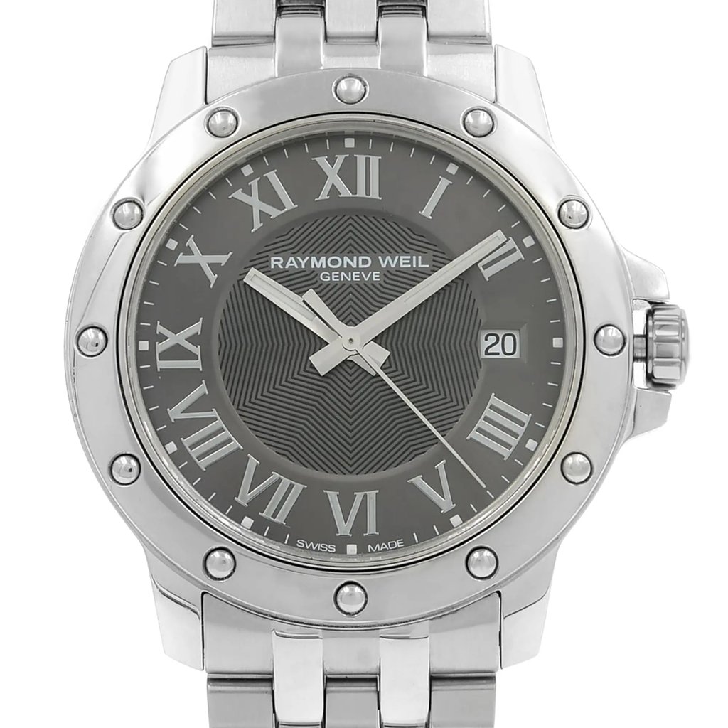 Up Close Front Facing Picture Of RAYMOND WEIL 5599-ST-00608 Stainless Steel Watch Pre Owned Condition