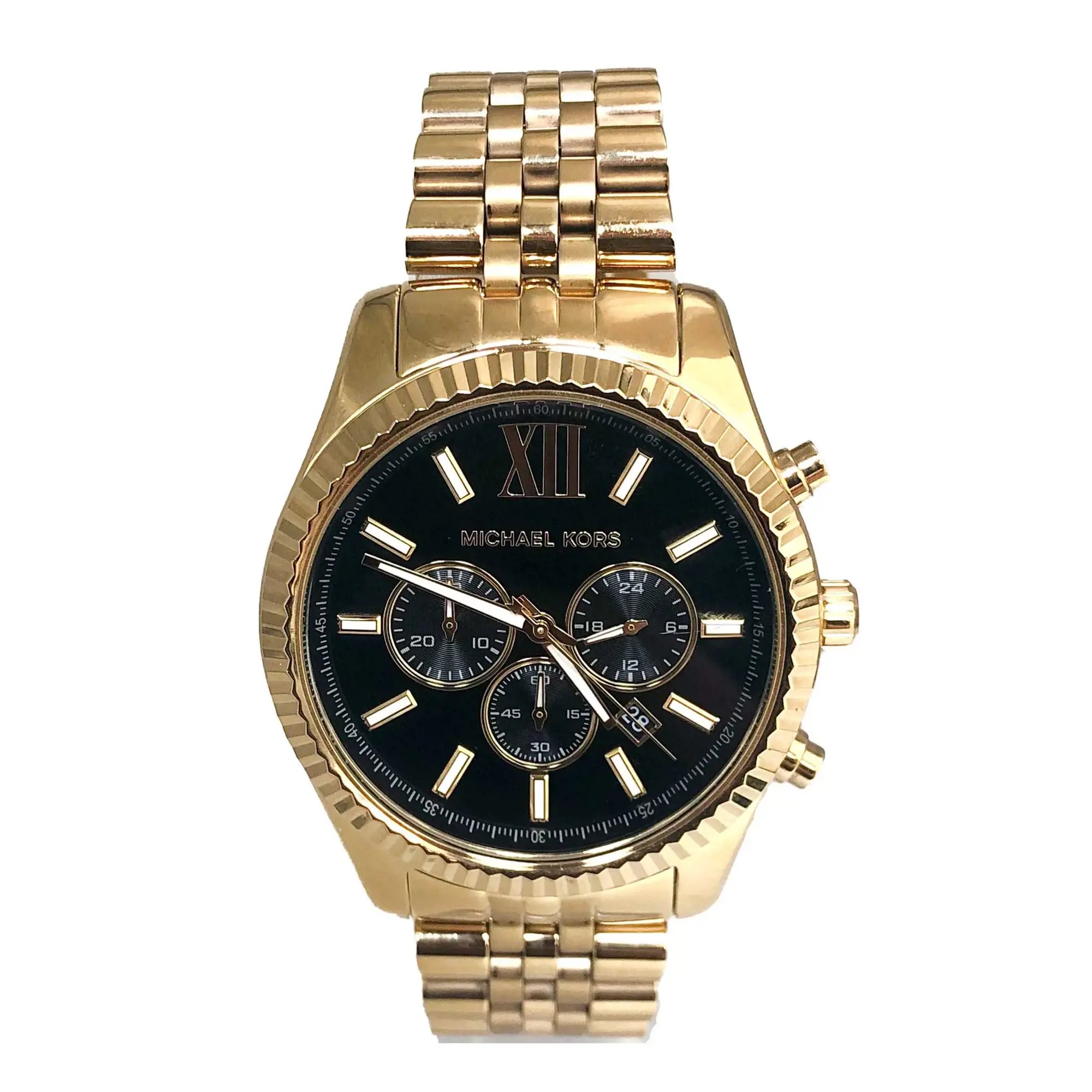 Up Close Front Facing Picture Of Michael Kors MK8286 Stainless Steel Watch New With Defects Condition