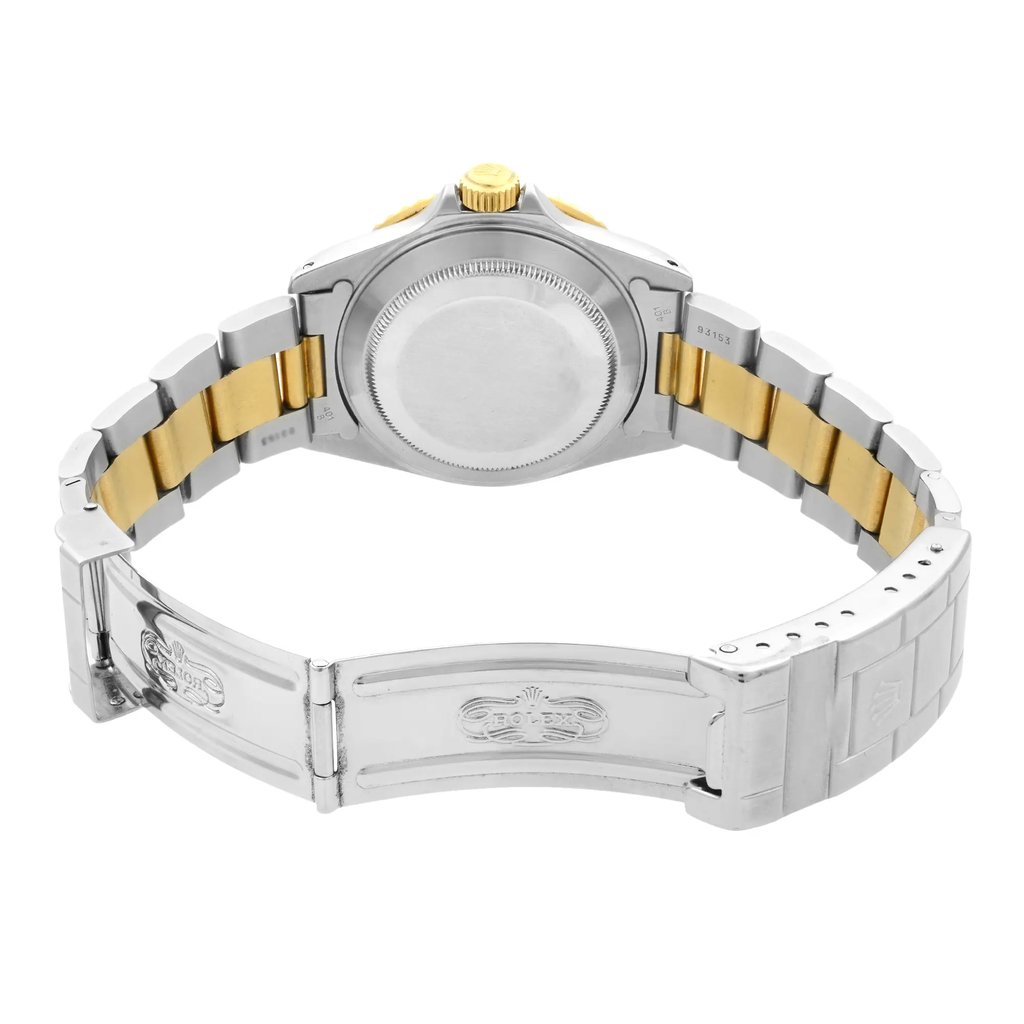Back View Of {Caseback} Back Case And Open Stainless and Solid Gold Band Of Rolex 16613 Watch Pre Owned Condition