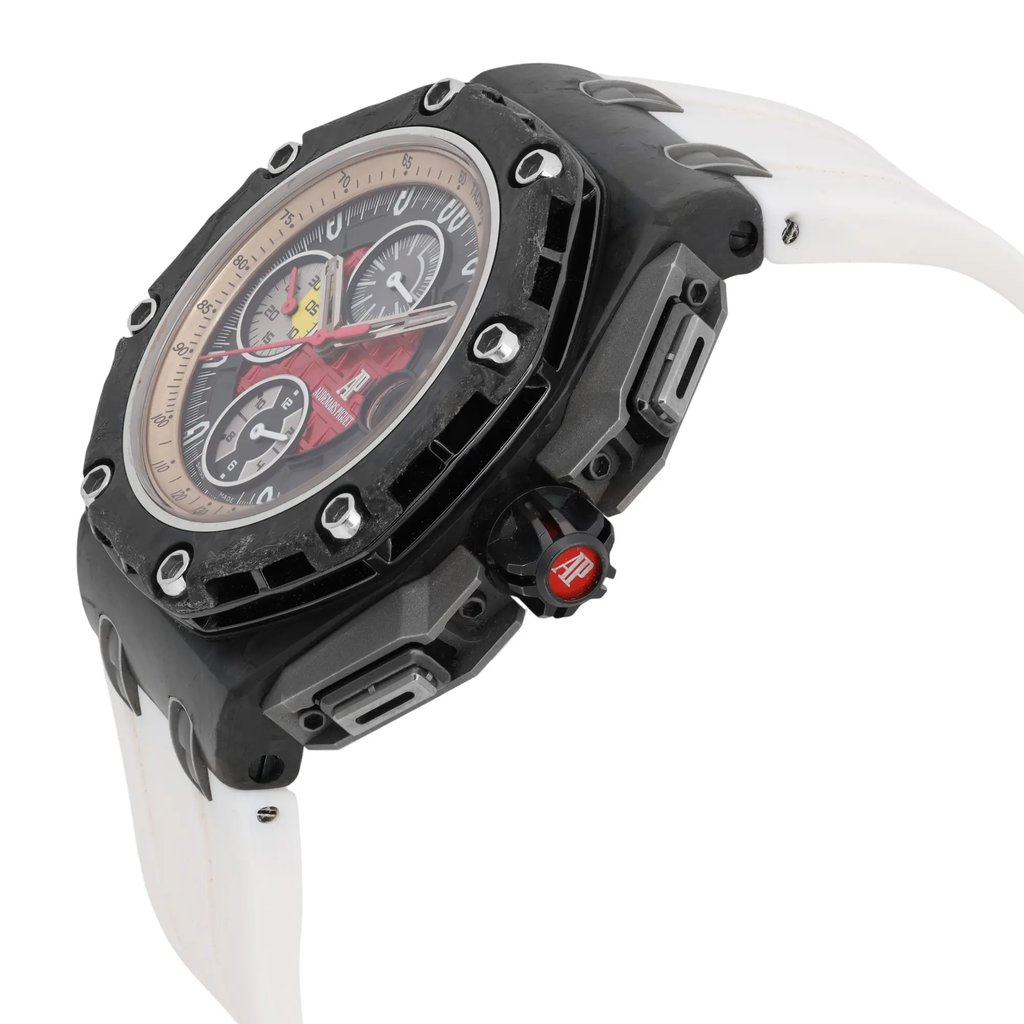 View Of Crown Facing Side Of Audemars Piguet 26290IO Carbon Fiber Watch Pre Owned Condition