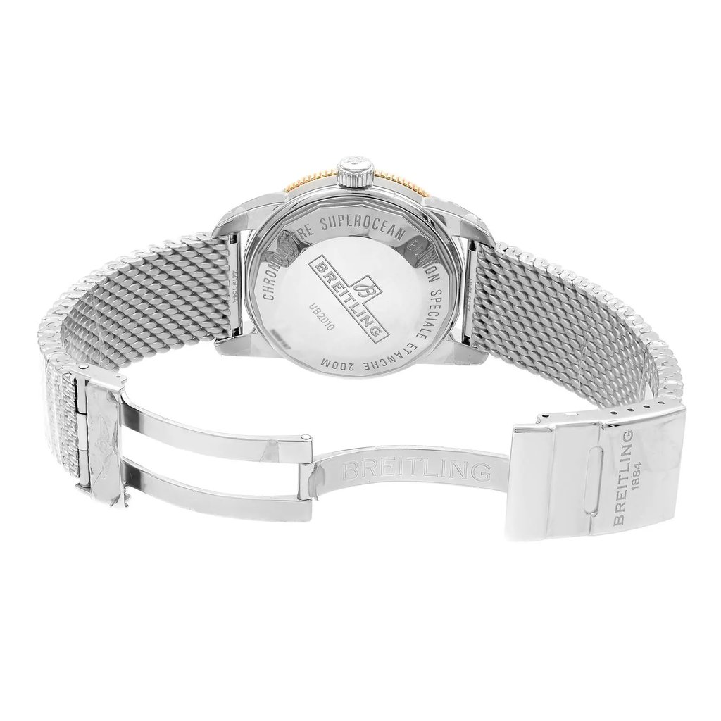 Back View Of {Caseback} Back Case And Open Stainless Steel Band Of Breitling UB2010121B1A1 Watch Unworn Condition