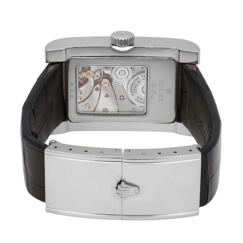 Back View Of Exhibition Back Case And Closed Leather Band Of Rolex 5441 Watch Pre Owned Condition