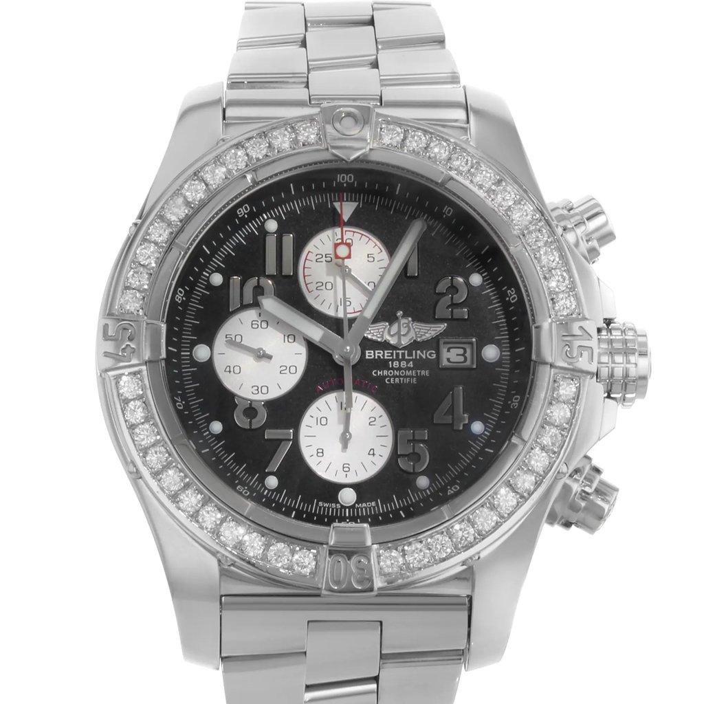 Up Close Front Facing Picture Of Breitling A1337011/B973-135A Stainless Steel Watch Pre Owned Condition