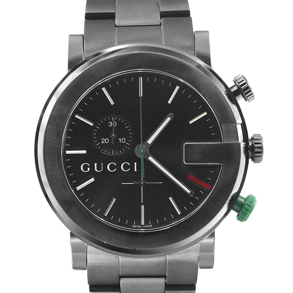 Up Close Front Facing Picture Of Gucci YA101331 Stainless Steel Watch Pre Owned Condition