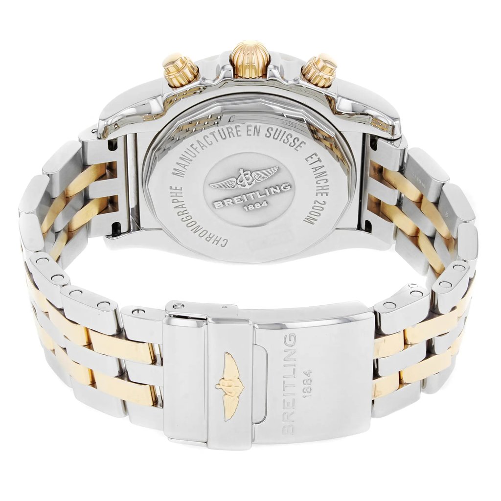 Back View Of {Caseback} Back Case And Closed Stainless and Solid Gold Band Of Breitling CB042012/C858-375C Watch Display Model Condition