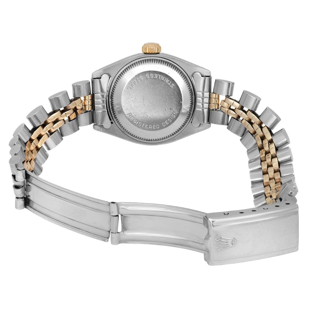 Back View Of Solid Back Case And Open Stainless Steel,Yellow Gold Band Of Rolex 6917 Watch Pre Owned Condition