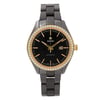 An image of a Wristwatch by Rado. This Pre Owned item is designed for Women, featuring a Luxury style. It has a Mechanical (Automatic) movement and an Analog display with a Brown dial color. The indices include 12-Hour Dial,Non-Numeric Hour Marks,Stick Indexes. The band is made of Ceramic and the case is made of Ceramic,Stainless Steel. The watch has a Round shape with a case size of 36 mm and a case thickness of 11 mm.