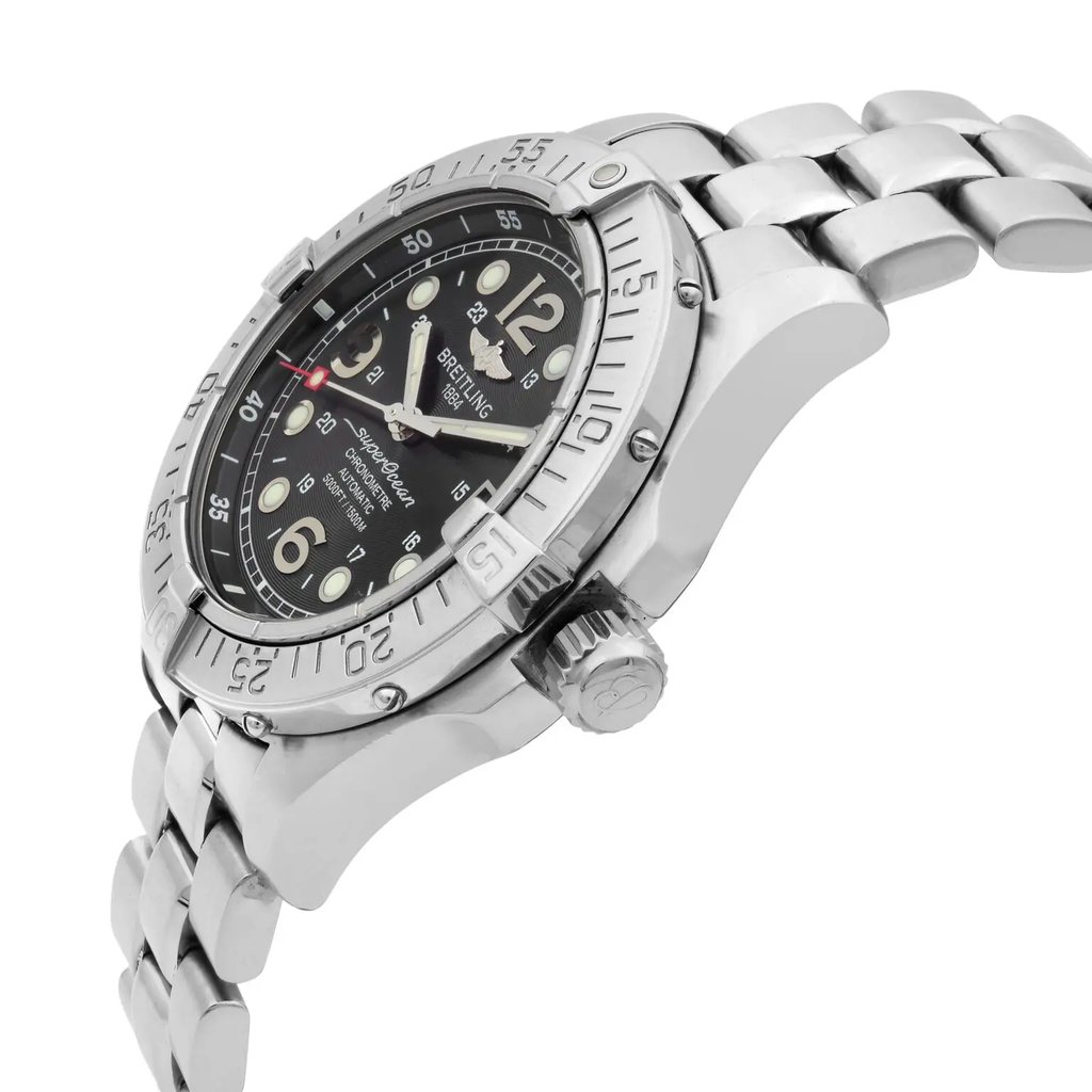 View Of Crown Facing Side Of Breitling A17360 Stainless Steel Watch Pre Owned Condition