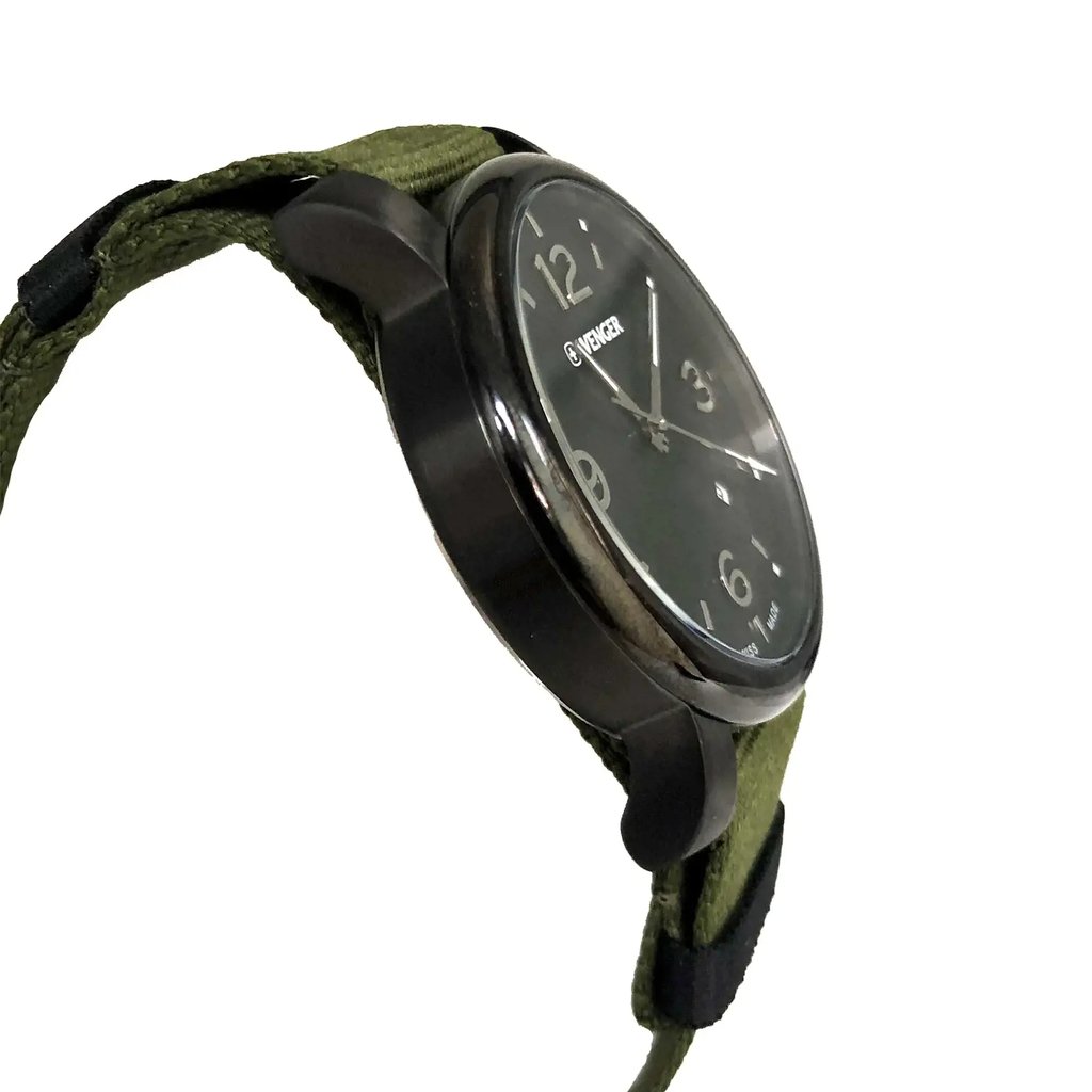 View Of Opposite Crown Facing Side Of Wenger 01.1041.130 Stainless Steel Watch Display Model Condition