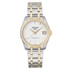 An image of a Wristwatch by Tissot. This Display Model item is designed for Women, featuring a Dress/Formal style. It has a Mechanical (Automatic) movement and an Analog display with a Silver dial color. The indices include 12-Hour Dial,Stick Indexes. The band is made of Stainless Steel and the case is made of Stainless Steel. The watch has a Round shape with a case size of 33 mm and a case thickness of 10 mm.